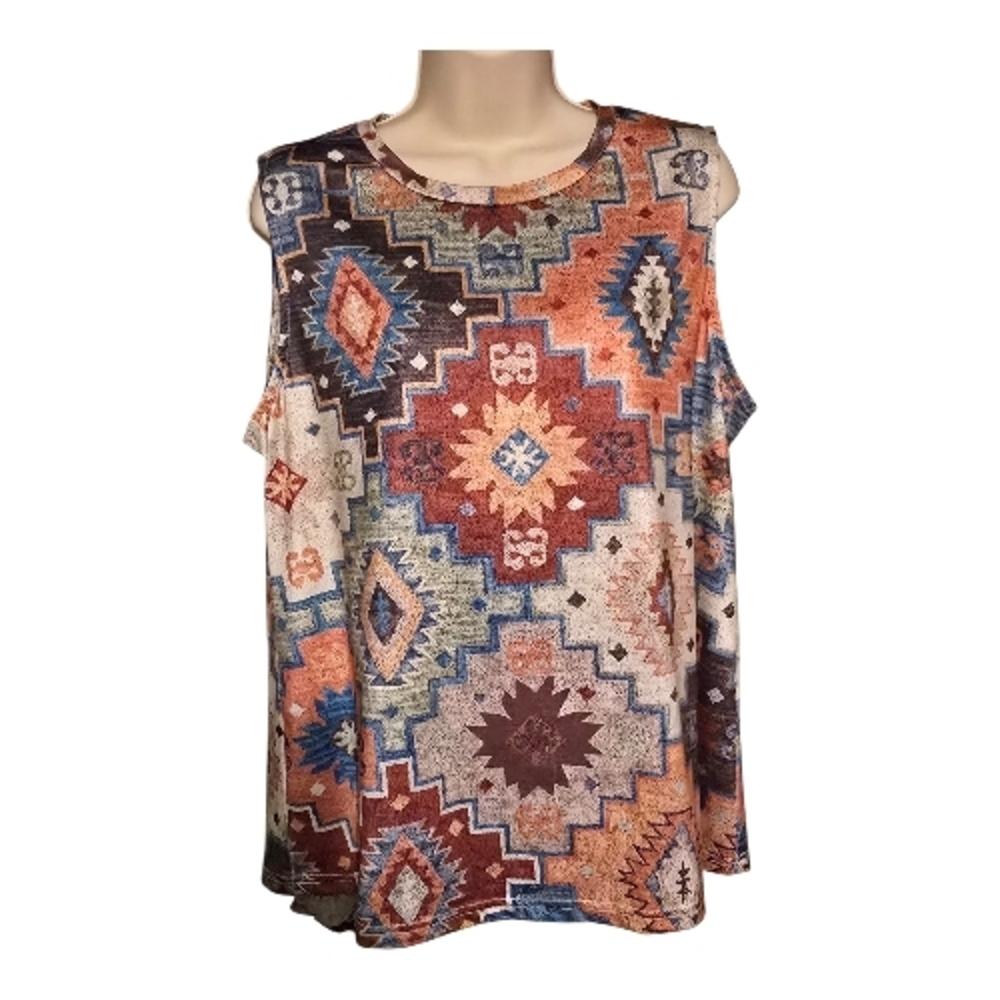 Southwestern Aztec Print Sleeveless Swing Tank Top Boho Tribal Tunic Size 1XL